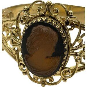 Vintage Intaglio Bracelet Whiting and Davis Cameo Gold Plated Filigree